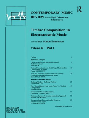 cover image of Timbre Composition in Electroacoustic Music